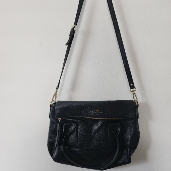 Kate Spade Black Pebble Leather Crossbody Purse Flap Snap Button Close - Picture 4 of 8